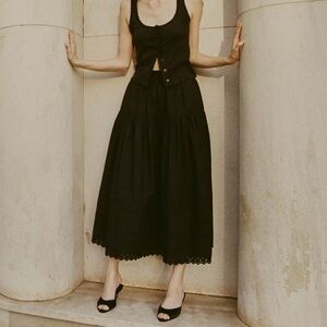 Doên Sebastiane crochet-trimmed organic cotton-poplin midi skirt